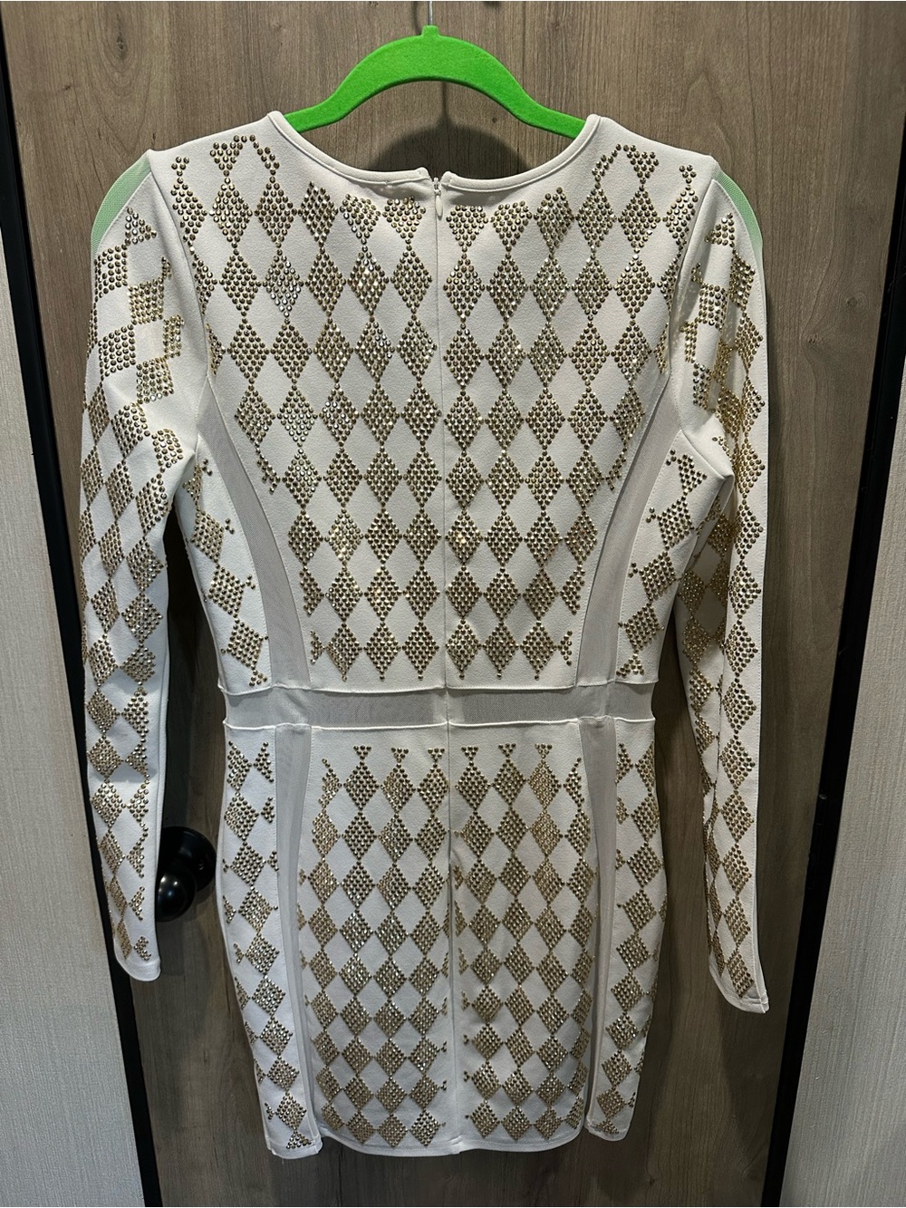 Banjul White Gold Rhinestone Bodycon Mini Dress Size L - Picture 2 of 5
